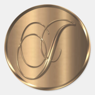 Adesivo Redondo Monograma J Selo de Envelope de Bronze NONMETÁLICO