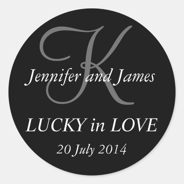 Adesivo Redondo Monograma K Stickers para Casamentos Pretos (Frente)