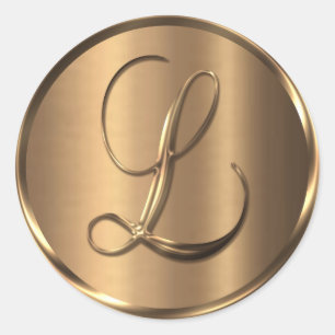 Adesivo Redondo Monograma L Selo de Envelope de Bronze Não METÁLIC