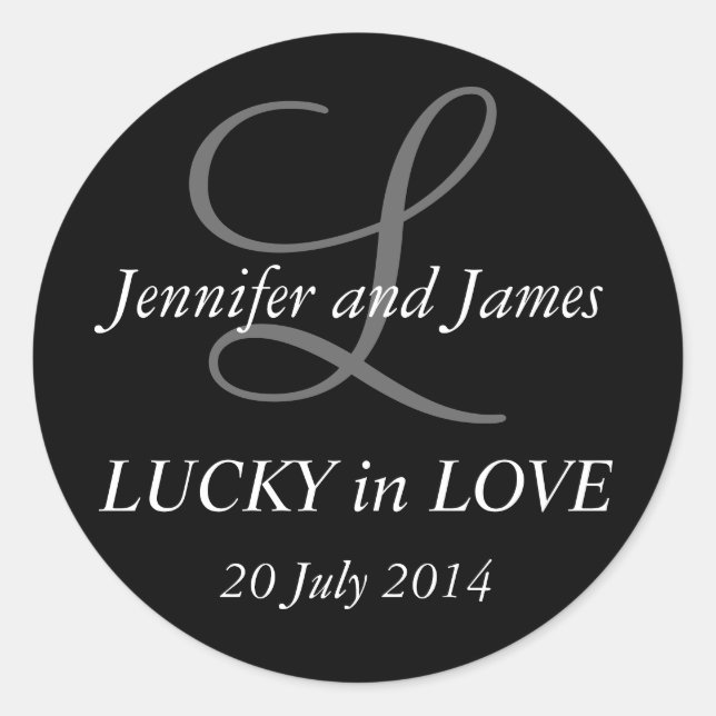 Adesivo Redondo Monograma L Stickers para Casamentos Pretos (Frente)