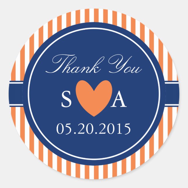 Adesivo Redondo Monograma Laranja e White Stripes com Azul Real (Frente)