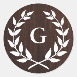 Adesivo Redondo Monograma Laurel Wreath Rustic Wood Patterno