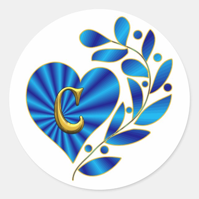 Adesivo Redondo Monograma - Letra C, Coração Azul (Frente)