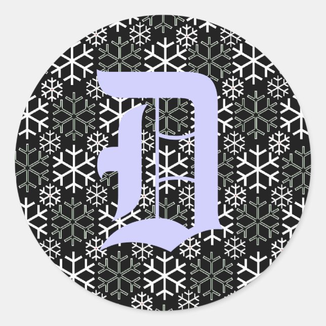 Adesivo Redondo Monograma - Letra D Snowflakes, Sticker (Frente)