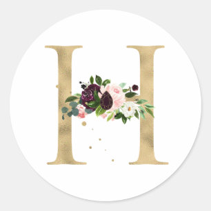 Adesivo Redondo MONOGRAMA letra dourada flores boho burgundy Clas