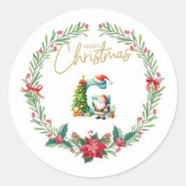 Adesivo Redondo Monograma - letra G, Frasto de Natal com Papai Noe