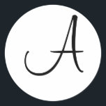 Adesivo Redondo Monograma - Letra Inicial Preta Personalizada<br><div class="desc">Monograma Bloco Branco Personalizado Letra Inicial Pasta de Envelope Selo</div>