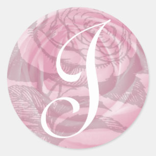 Adesivo Redondo Monograma - Letra J, Cola de Rosas Rosa