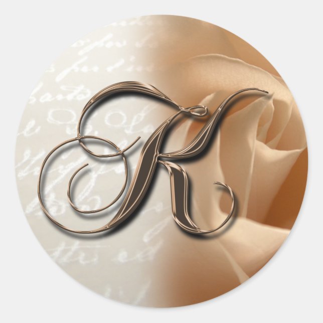 Adesivo Redondo Monograma - Letra K Vinheta de Envelope Casado (Frente)