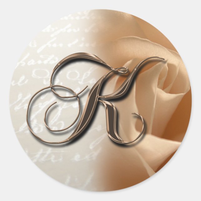 Adesivo Redondo Monograma - Letra K Vinheta de Envelope Casado (Frente)