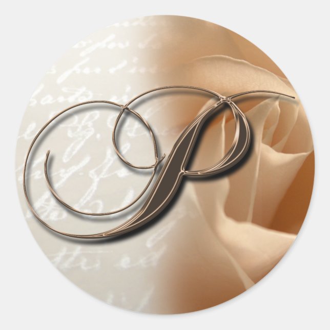 Adesivo Redondo Monograma - Letra P Vinheta de Envelope Casado (Frente)