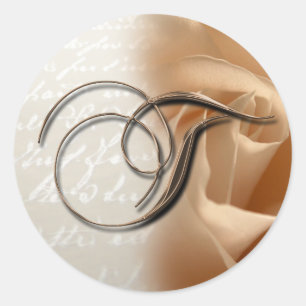 Adesivo Redondo Monograma - Letra T Selo de Envelope de Casamento