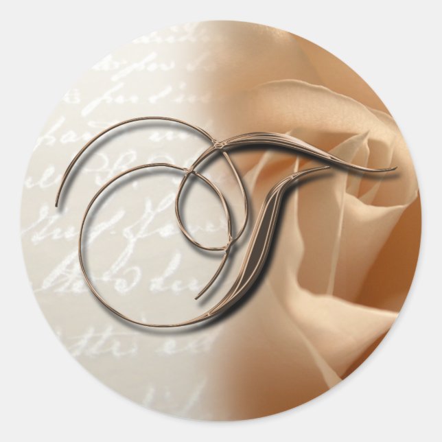 Adesivo Redondo Monograma - Letra T Selo de Envelope de Casamento (Frente)