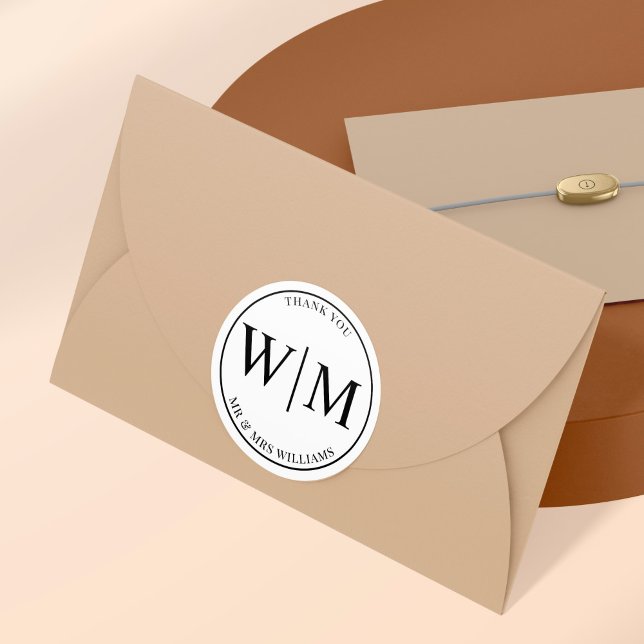 Adesivo Redondo Monograma Letras Iniciais Para Casamento Obrigado (Criador carregado)