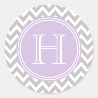 Adesivo Redondo Monograma lila en elegante chevrón gris