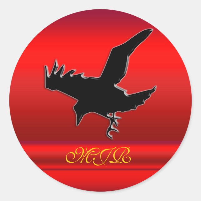 Adesivo Redondo Monograma, logótipo Black Raven no efeito cromo ve (Frente)