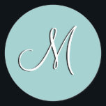 Adesivo Redondo Monograma M Casamento Convite Blue Seal<br><div class="desc">Monograma "M" Sticker. Personalizável</div>