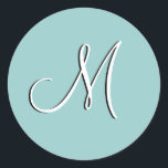 Adesivo Redondo Monograma M Casamento Convite Blue Seal<br><div class="desc">Monograma "M" Sticker. Personalizável</div>