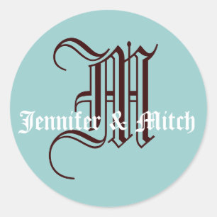 Adesivo Redondo Monograma M Casamento Favor Selo