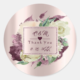 Adesivo Redondo Monograma Marsala Burgund Casamento Favor Frame Ro
