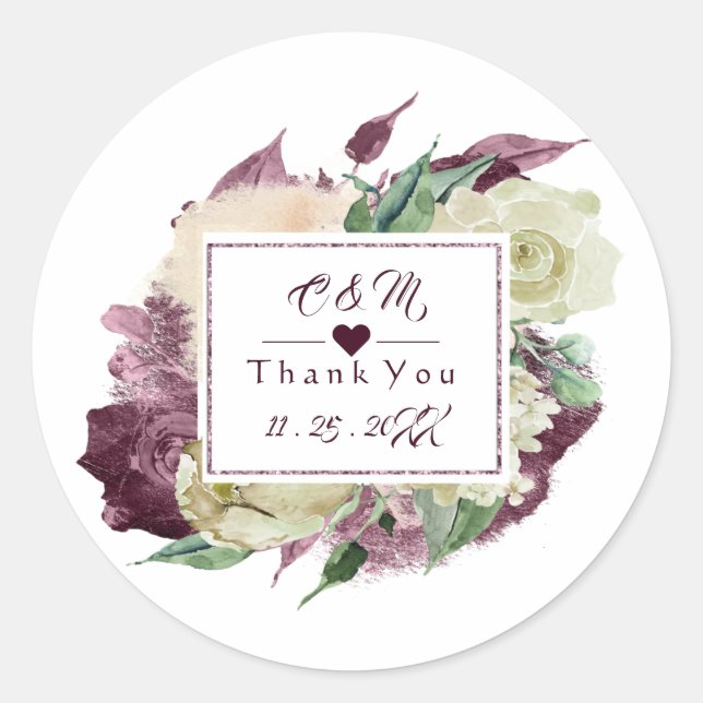 Adesivo Redondo Monograma Marsala Burgund Casamento Favorito À Rus (Frente)