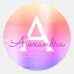 Adesivo Redondo Monograma metálico feminino roxo e cor-de-rosa