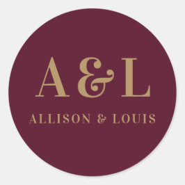 Adesivo Redondo Monograma Minimalista de Casamento Dourado