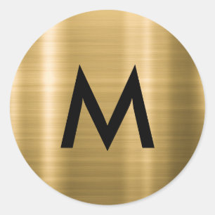 Adesivo Redondo Monograma Minimalista em Metalizado Dourado Preto 