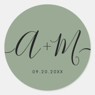 Adesivo Redondo Monograma Minimalista em Script Personalizado verd