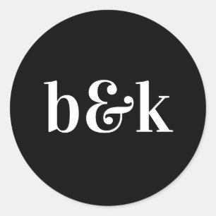 Adesivo Redondo Monograma Minimalista Iniciais de Casamento Branco