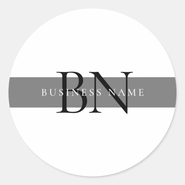 Adesivo Redondo Monograma Mínimo de Cinza Negra (Frente)