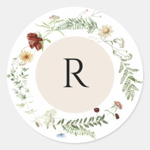 Adesivo Redondo Monograma Mínimo de Flor Selvagem Bonita