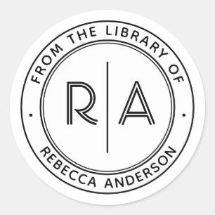 Adesivo Redondo Monograma Mínimo Moderno Biblioteca do Cartão de L