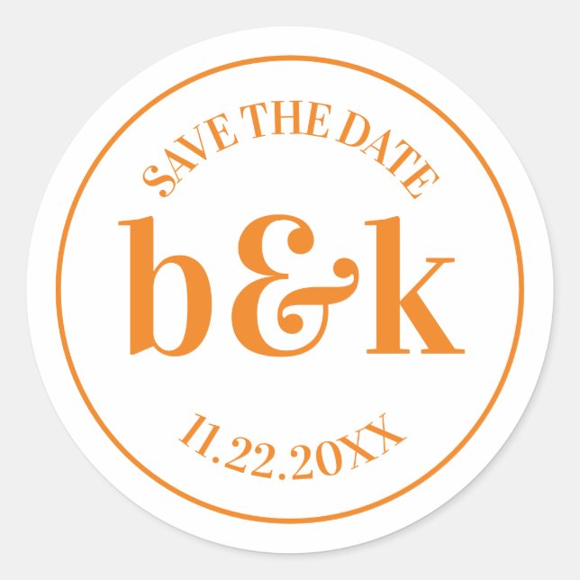 Adesivo Redondo Monograma Mínimo Moderno Data de Salvamento Casame (Frente)