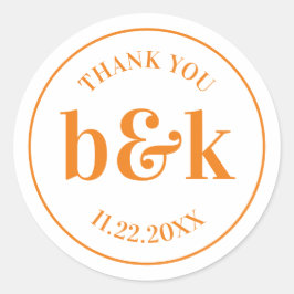 Adesivo Redondo Monograma Mínimo Moderno Iniciais Laranja Casament