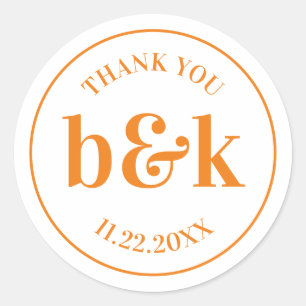 Adesivo Redondo Monograma Mínimo Moderno Iniciais Laranja Casament