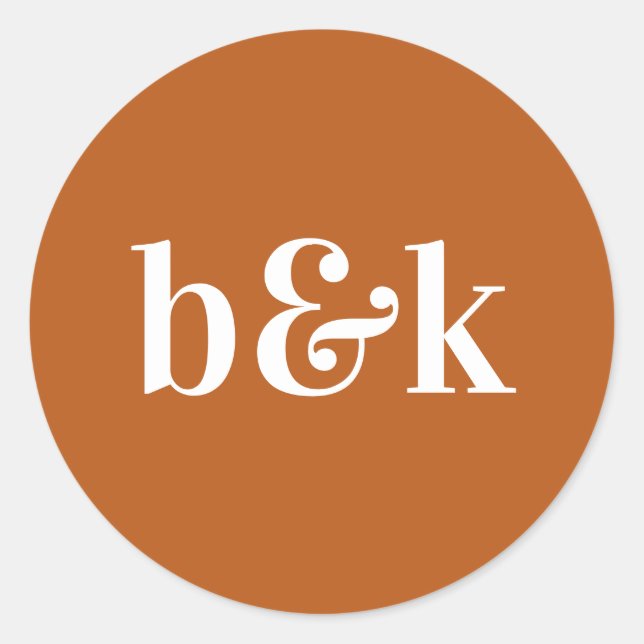 Adesivo Redondo Monograma Mínimo Moderno Iniciais Laranja Casament (Frente)