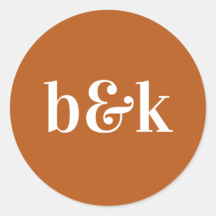 Adesivo Redondo Monograma Mínimo Moderno Iniciais Laranja Casament