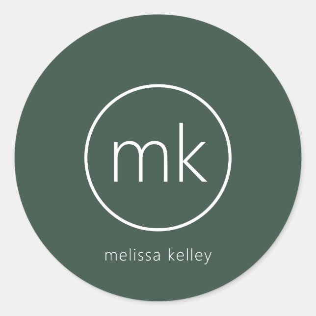 Adesivo Redondo Monograma Mínimo Profissional Verde Floresta Inici (Frente)