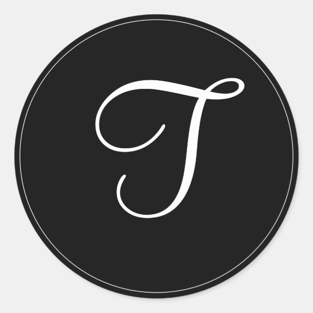 Adesivo Redondo MONOGRAMA: modelo "T" de Monograma Branco e Preto (Frente)