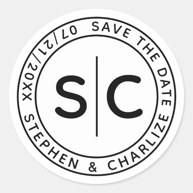 Adesivo Redondo Monograma Moderno Casamento Arredondado Salvar A D (Frente)