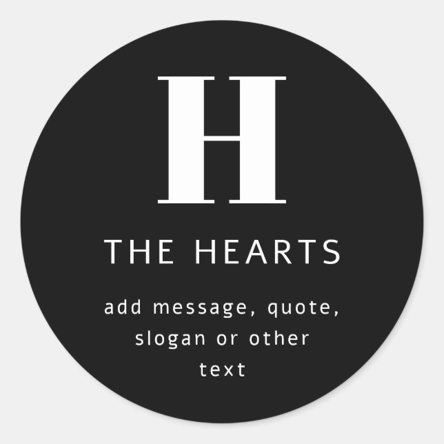 Adesivo Redondo Monograma moderno editável Nome e Mensagem | Preto (Frente)