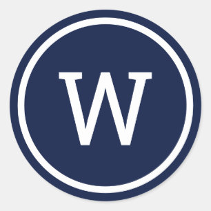 Adesivo Redondo Monograma Moderno Elegante Azul Naval