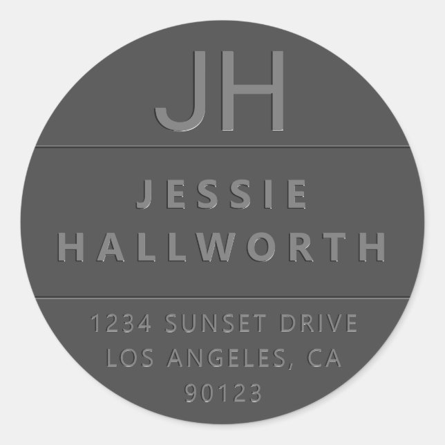 Adesivo Redondo Monograma Moderno Emboscada por na moda Faux (Frente)