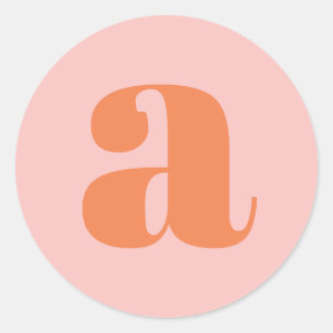 Adesivo Redondo Monograma Moderno Inicial Letra Rosa Laranja Paste