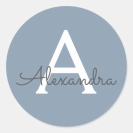 Adesivo Redondo Monograma Moderno Minimalista Dusty Blue Elegante