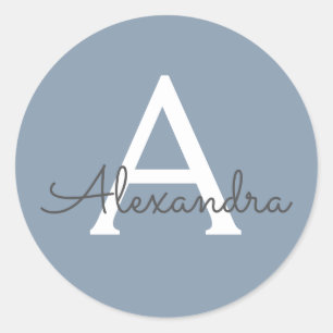 Adesivo Redondo Monograma Moderno Minimalista Dusty Blue Elegante
