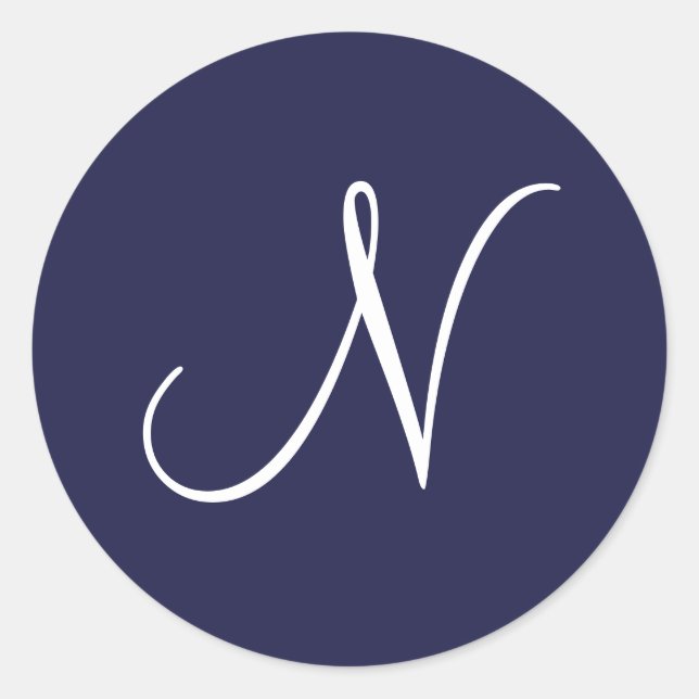 Adesivo Redondo Monograma N, Branco sobre Marinho Azul, (Frente)
