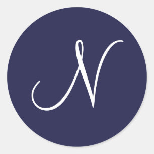 Adesivo Redondo Monograma N, Branco sobre Marinho Azul,