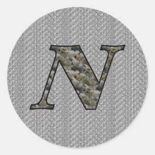 Adesivo Redondo Monograma N Hydrangea Floral Sticker